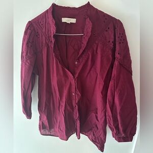 NWOT plum ruffle eyelet Cotton Shirt